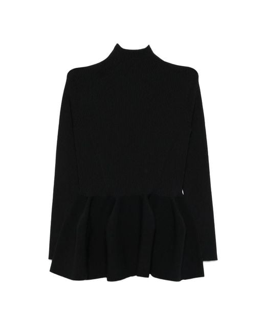 CFCL Black Pottery Ribbed Peplum Top