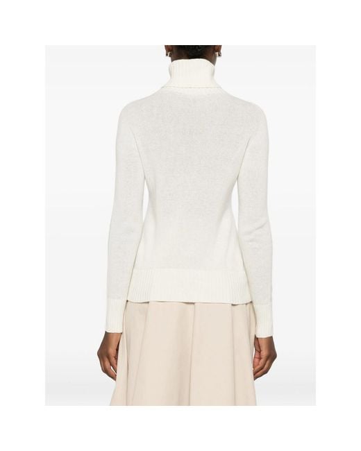 Aragona White Roll-Neck Ribbed-Trim Sweater