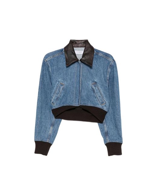 IRO Blue Cropped Contrast-Collar Jacket