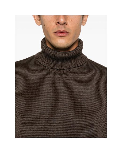 Zanone Brown Roll-Neck Ribbed-Trim Sweater for men