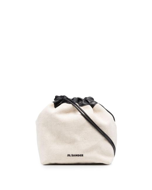 Jil Sander Natural Leather-trim Drawstring Crossbody Bag