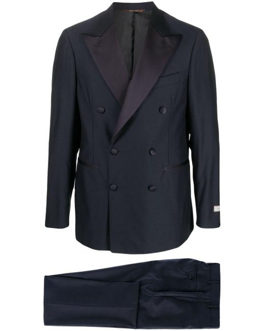 Canali Blue Double-breasted Wool Suit for men