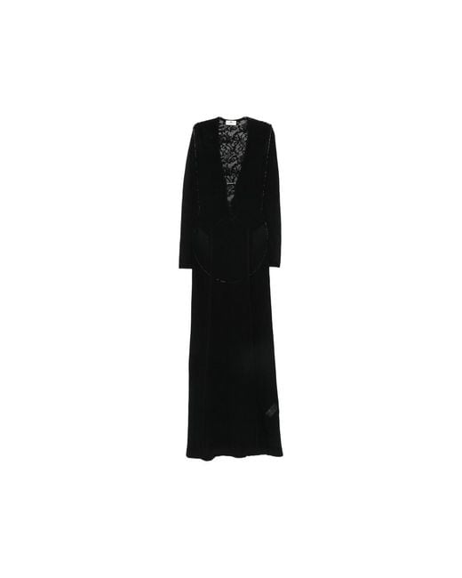 Elisabetta Franchi Black Lace-Panelled Long-Sleeve Maxi Dress