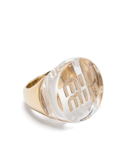 Miu Miu White Logo-Lettering Transparent Signet Ring