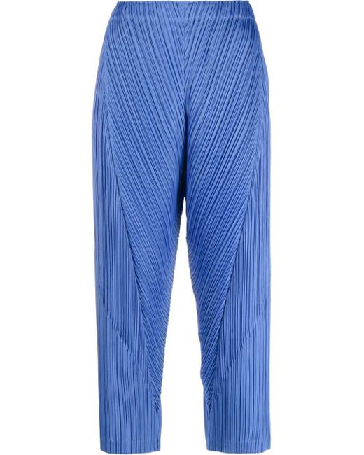Pleats Please Issey Miyake Cropped Plissé Trousers in Blue - Save 14% ...