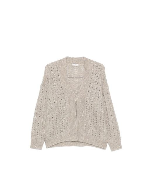 Panicale Natural Sequin-Embellished Open-Knit Cardigan