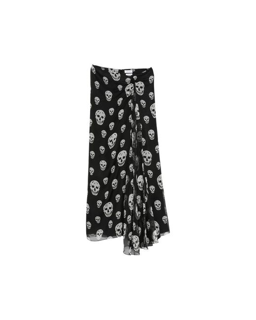 McQueen Black Skull-Print Draped Maxi Skirt