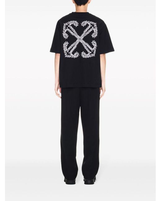 Off-White c/o Virgil Abloh Black Tattoo Arrow-Embroidery Cotton T-Shirt for men