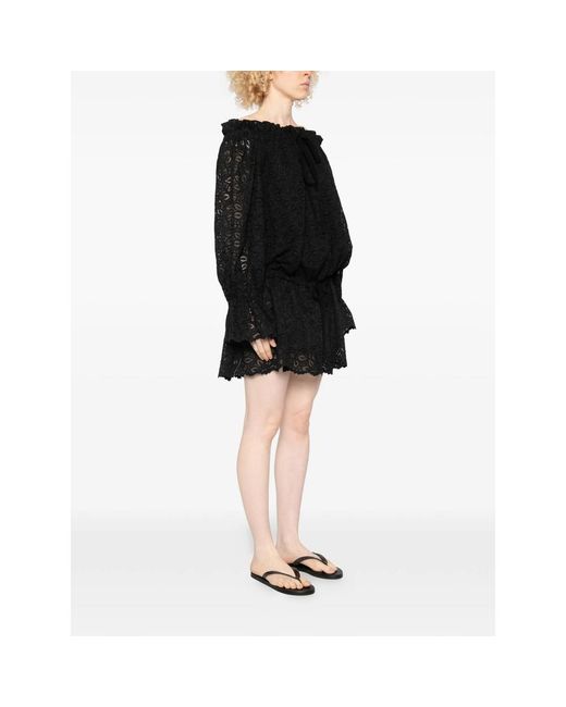 LES FILLES D'EVA Black Ruffled Lace Mini Dress