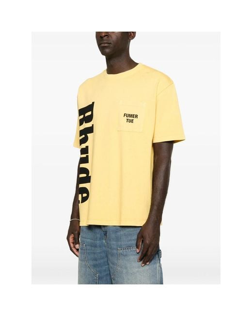 Rhude Yellow Logo-Print Pocket T-Shirt for men