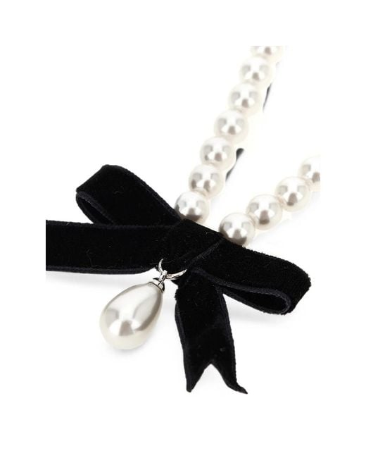 Self-Portrait Metallic Bow Pearl Necklace
