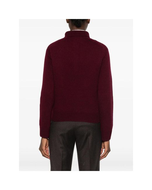 Allude Purple Button-Up Polo-Collar Sweater