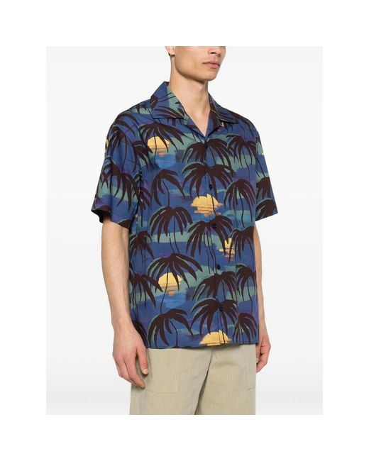 Drole de Monsieur Blue Palm Button Shirt for men