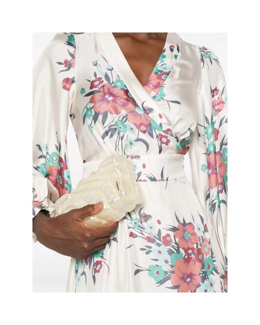 Raquel Diniz White Aurora Floral-Print Silk-Satin Maxi Dress