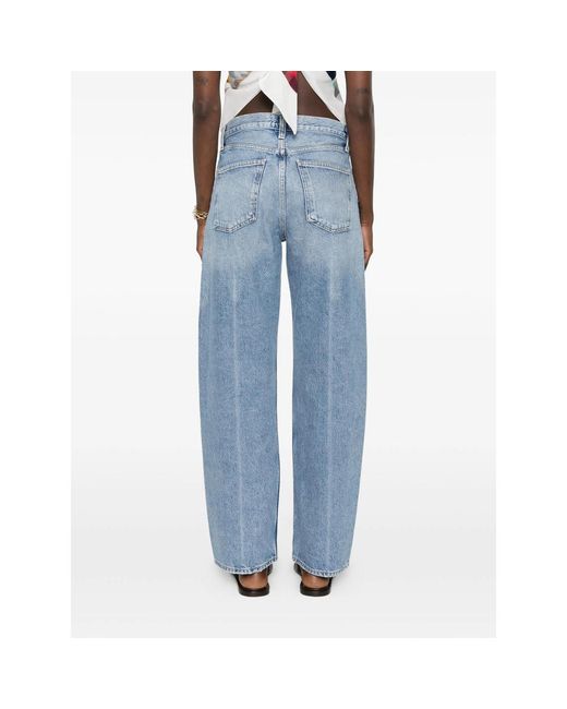 Agolde Blue Pressed-Crease Wide-Leg Jeans