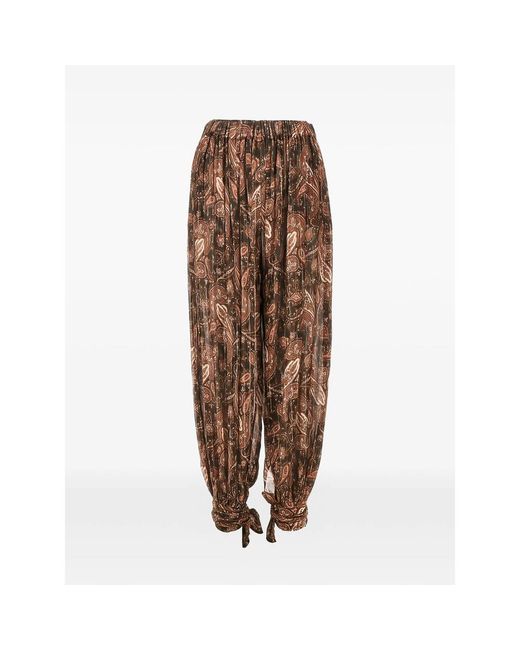ANDAMANE Brown Paisley-Print Pleated Trousers