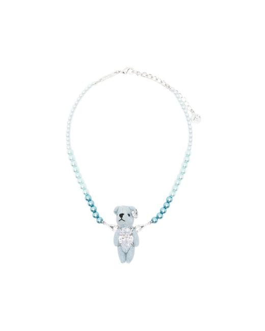 YVMIN Blue Bear-Pendant Beaded Necklace