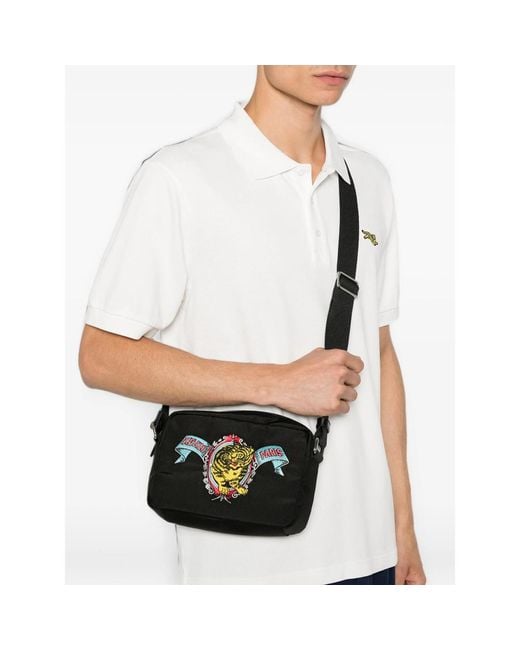 KENZO Black Tiger-Motif Embroidered Messenger Bag for men