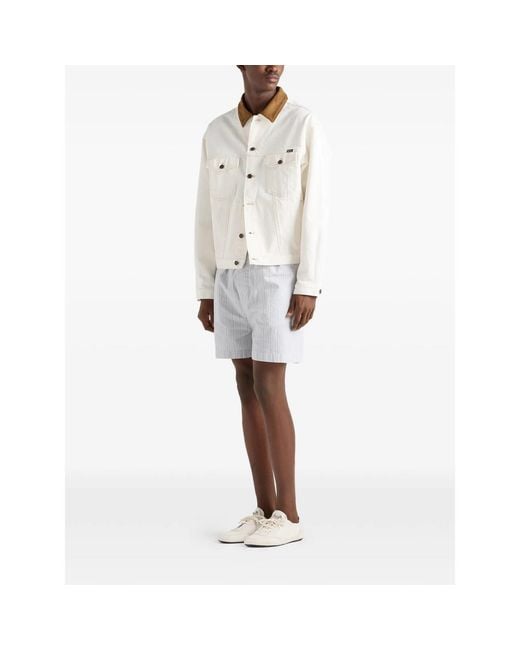 Prada White Old Denim Jacket With Leather Details for men