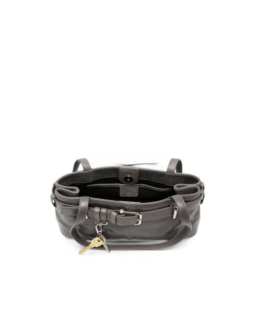 OSOI Gray Buckle-Detail Leather Tote Bag