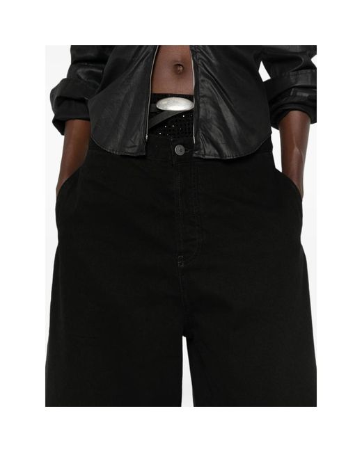 The Attico Black Wide-Leg Cropped Jeans