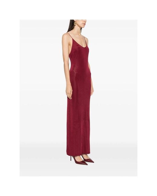Saint Laurent Red Chain-Link-Strap Open-Back Maxi Dress