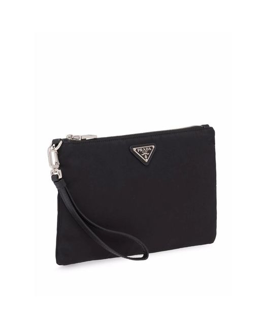 Prada Black Logo-Plaque Clutch Bag for men