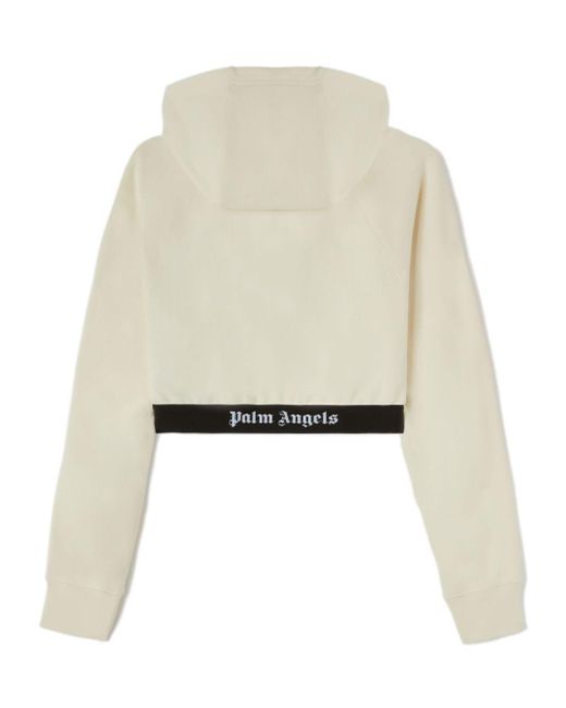 Palm Angels White Logo-Tape Cropped Hoodie