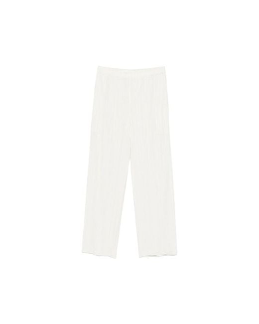 Pleats Please Issey Miyake White Pleated Cropped Trousers