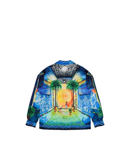 Casablanca Blue Geometrie Sacree Cuban Collar Shirt for men