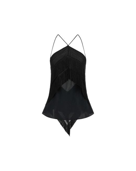 ANDAMANE Black Reina Fringe-Trimmed Top
