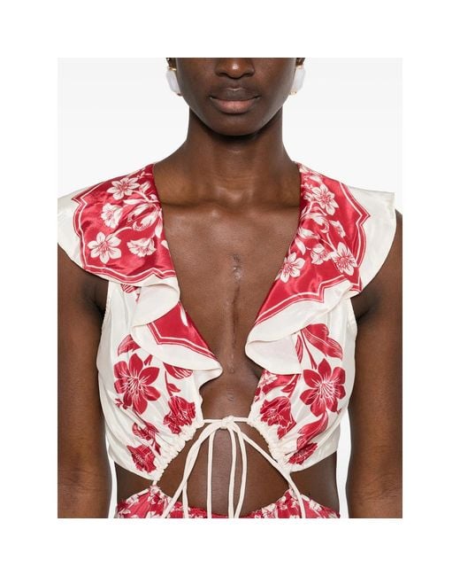 Farm Rio Red Guanacaste Sand Cut Out Sleeveless Midi Dress