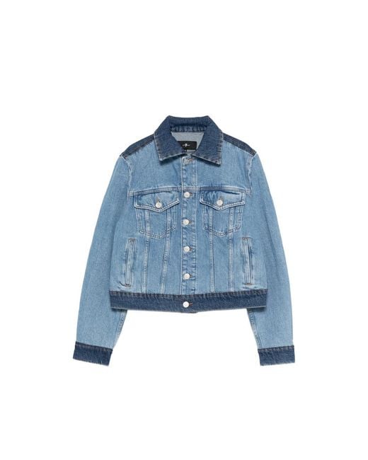 7 For All Mankind Blue Buttoned Denim Jacket