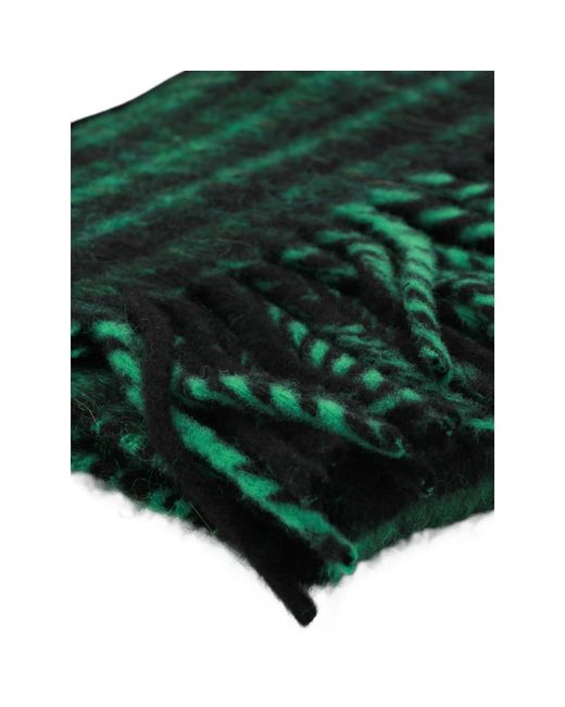 Marni Green Check-Pattern Fringed Scarf for men
