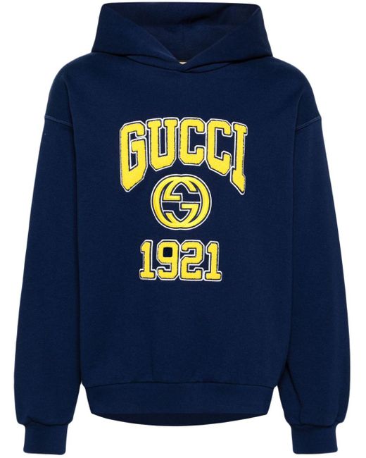 Gucci Blue Cotton Jersey Logo 1921 Hoodie for men