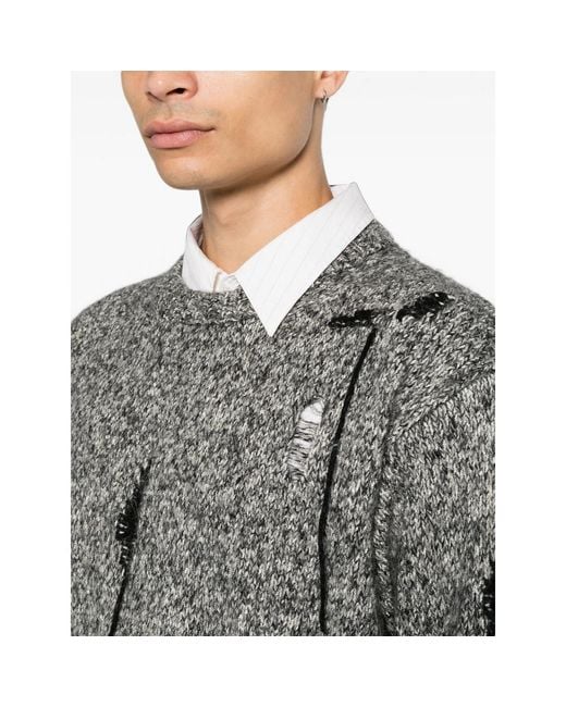 Atomo Factory Gray Distressed Marl-Knit Sweater for men