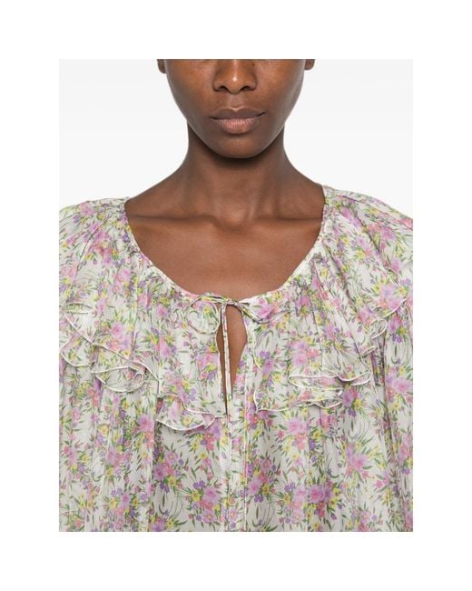 Raquel Diniz Gray Floral-Print Ruffled Blouse