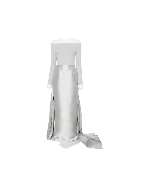 Solace London White Off-Shoulder Draped Gown Maxi Dress