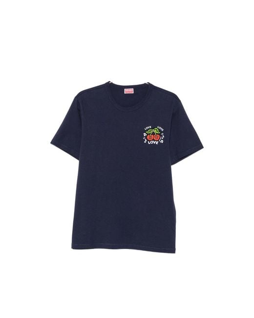 KENZO Blue Cherry-Patch T-Shirt for men