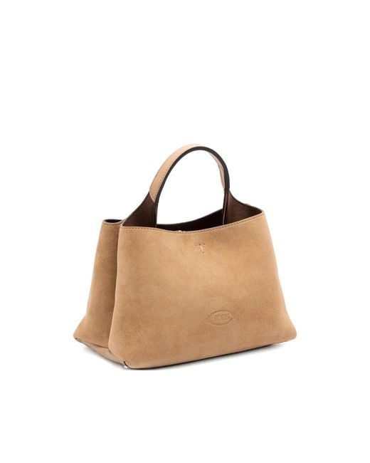 Tod's Natural Top-Handle Suede Tote Bag