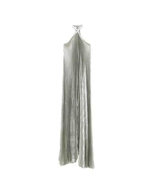 L'idée Gray Deesse Pleated Halterneck Gown