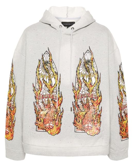 Who Decides War White Flame Glass Zip-Up Hoodie for men