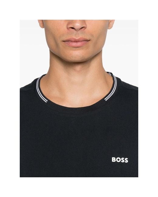 Boss Black Stretch-Cotton T-Shirt With Stripes And Logo for men