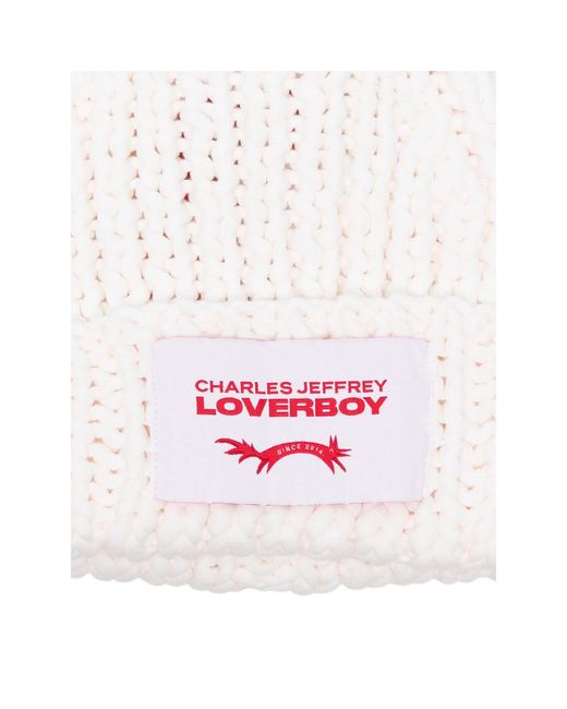Charles Jeffrey White Chubby Logo-Patch Beanie Hat for men