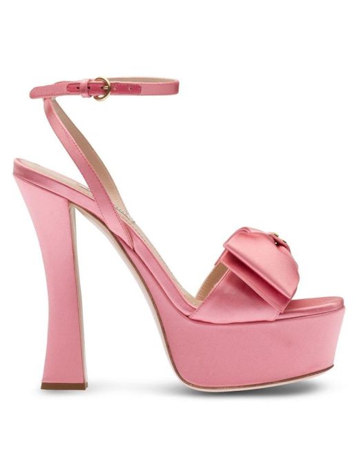 Miu Miu Satin-finish Platform Sandals in Pink | Lyst