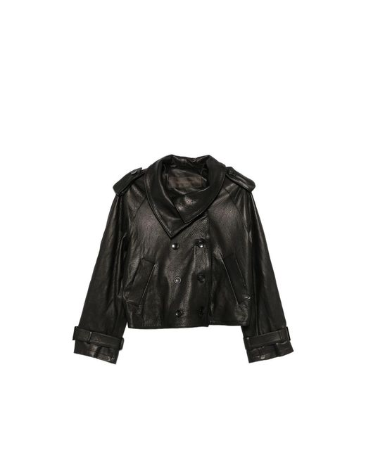Giorgio Brato Black Double-Breasted Leather Jacket