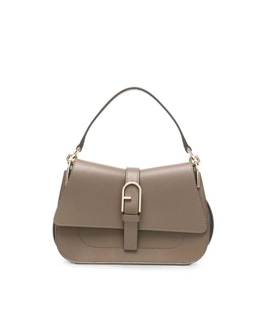 Furla Gray Arch-Logo Leather Shoulder Bag
