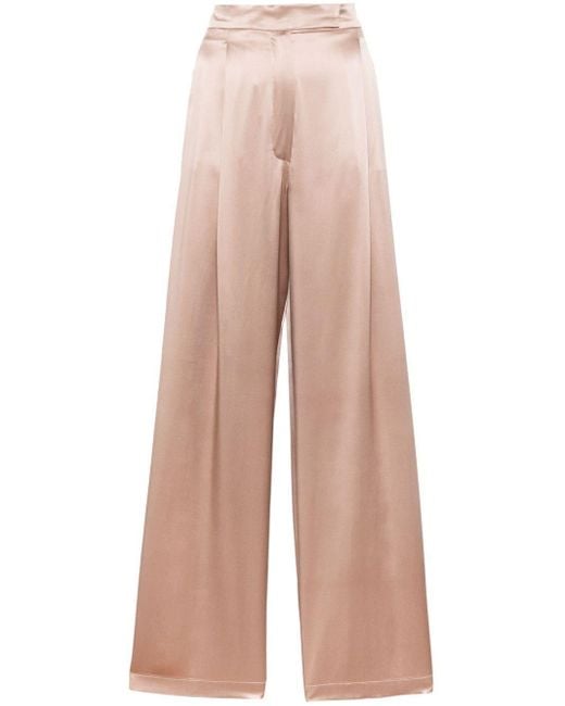 Max Mara Natural Satin Wide-leg Silk Trousers