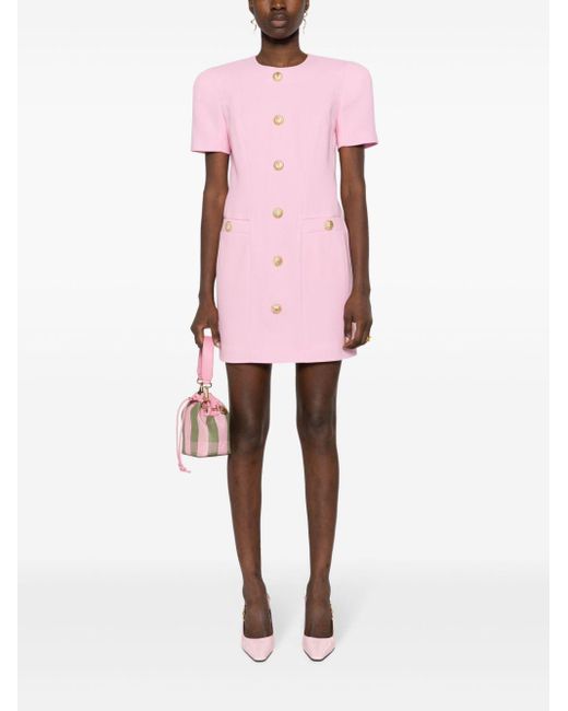 Balmain Pink Voluminous-Shoulder Mini Dress