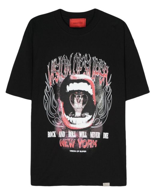 Vision Of Super Black Cobra Mouth Cotton T-Shirt for men